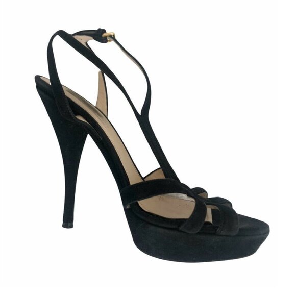 Prada Black Suede Open-Toe Platform Strappy Sandals 7 - Picture 10 of 11